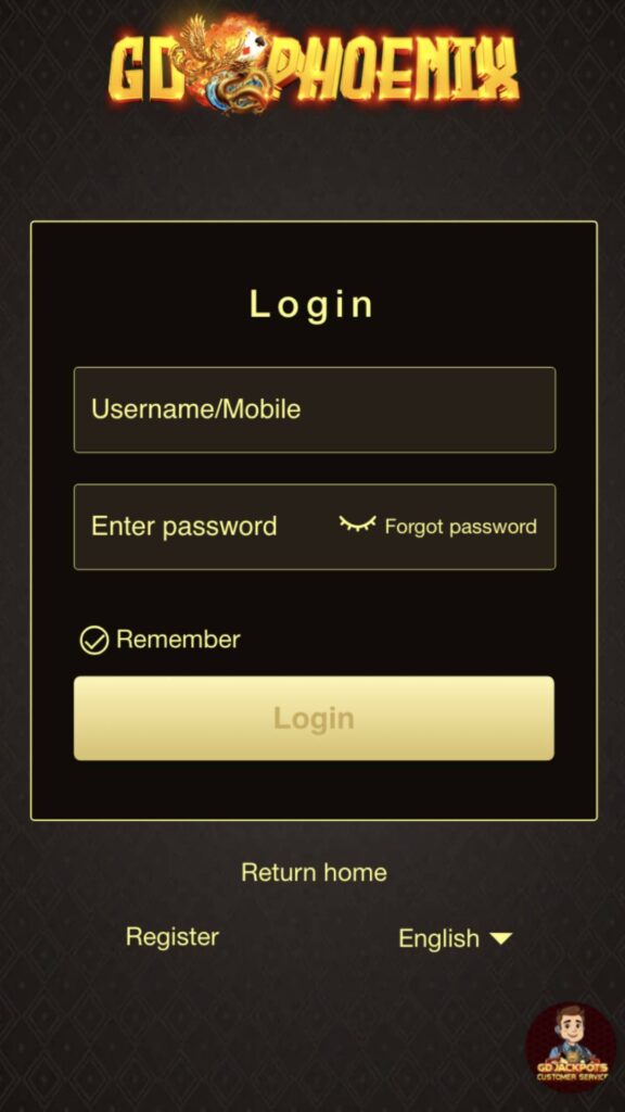 GD PHOENIX Casino Login Page