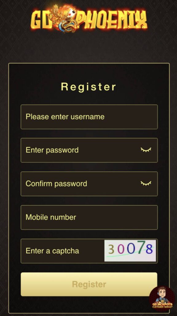 GD PHOENIX Casino Register Page